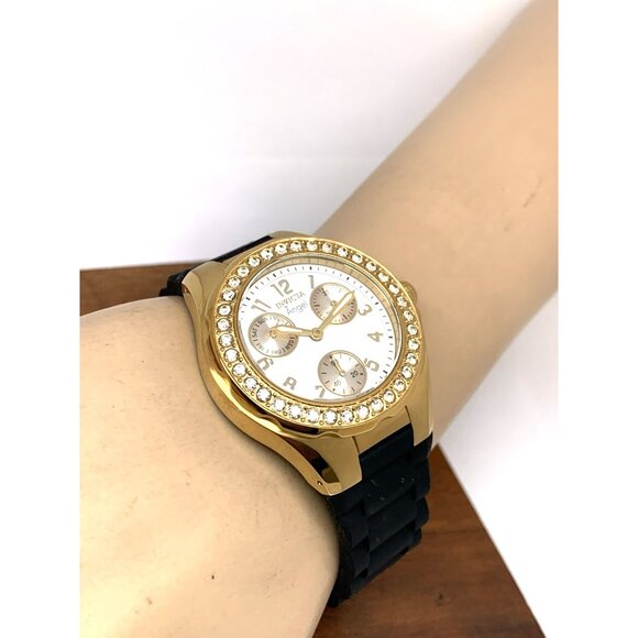 Invicta Women\'s Watch 1643 Angel Quartz White Dial Gold Black Rubber Strap 38mm main image 13